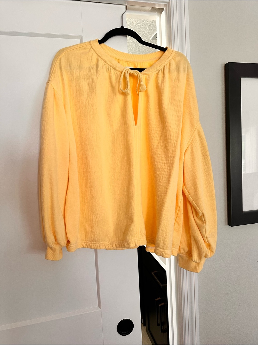 aerie Pale Yellow Tie-Neck Balloon Sleeve Sweatshirt